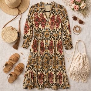 A LOVES A Boho Tiered L Sleeve Midi Fall Colored Floral Dress. Ladies Med.